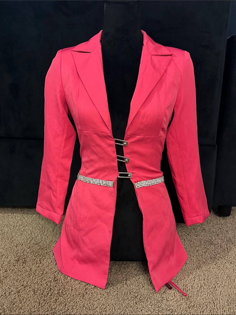 PrettyLittleThing Hot Pink Tailored Blazer with Rhinestone Waist